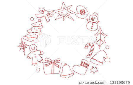 Christmas wreath ornament line drawing illustration 133190679