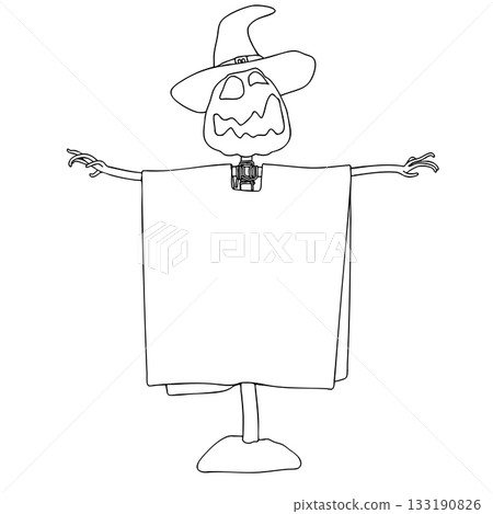 Outline for Coloring of Halloween Scarecrow Lantern Jack Pumpkin. One of the Fall Holiday Symbol. Vector Illustration. Outline for Coloring of Halloween Scarecrow Lantern Jack Pumpkin. One of the Fall Holiday Symbol. Vector Illustration. 133190826