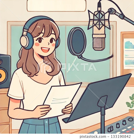 一名女子正在錄音室接受聲樂訓練。 一名女子正在錄音室接受聲樂訓練。 133190842