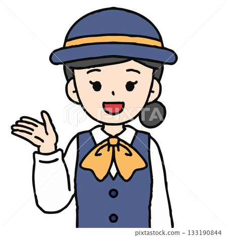 一位女巴士導遊正在指路。 133190844