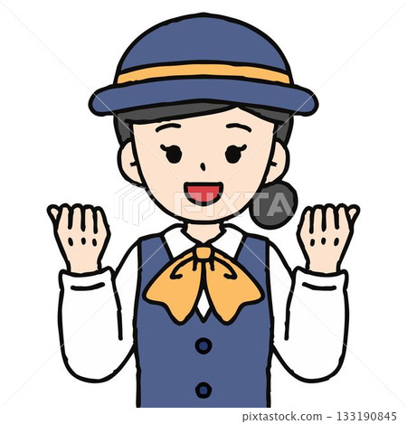 A female bus guide is pumping her fist A female bus guide is pumping her fist 133190845