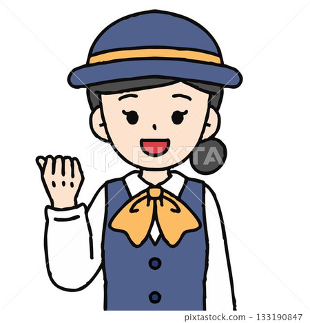 A female bus guide is pumping her fist A female bus guide is pumping her fist 133190847