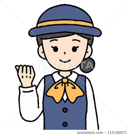 A female bus guide is pumping her fist 133190871