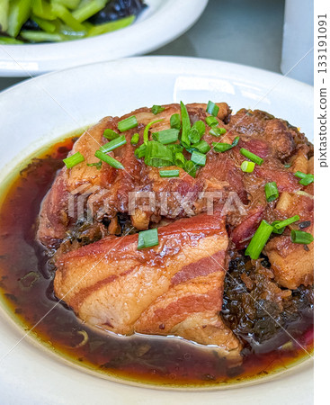Chinese Pork Belly with preserved vegetables dish. 133191091