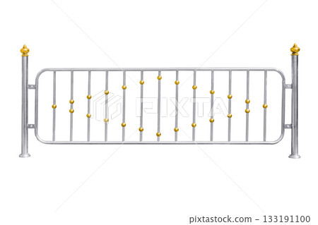 Stainless steel fence with golden ball isolated on white background 133191100