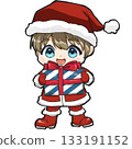 微笑的聖誕老人男孩手持禮物（SD角色） 133191152