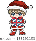 一個害羞的聖誕老人男孩抱著禮物（SD角色） 133191153