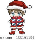 微笑的聖誕老人男孩手持禮物（SD角色） 133191154