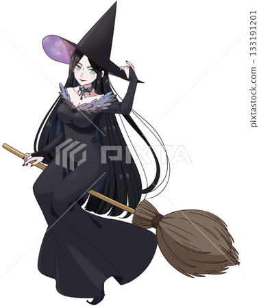 黑髮女巫騎著掃帚飛行 133191201