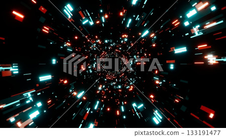 Glowing Red and Cyan Colored Sci Fi Pattern Tunnel Technology Particles Overlay Glowing Red and Cyan Colored Sci Fi Pattern Tunnel Technology Particles Overlay 133191477