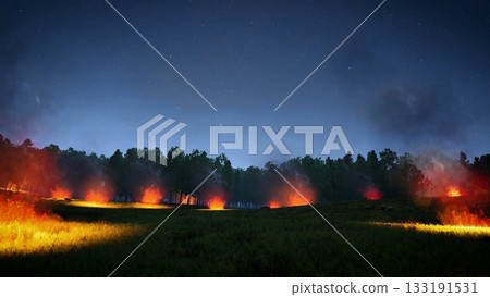 wildfire on the night forest grass field 3d rendering 133191531