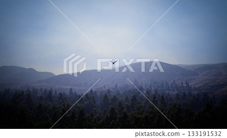 A crow flying above the forest 3d rendering A crow flying above the forest 3d rendering 133191532