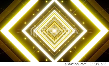 Dazzling Bright Yellow Geometric Diamond Shaped Light Tunnel 3D Rendering Dazzling Bright Yellow Geometric Diamond Shaped Light Tunnel 3D Rendering 133191596