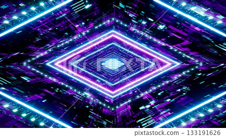 Neon Color Rhombus Shaped Sci Fi Textured Light Tunnel Background 3D Rendering Neon Color Rhombus Shaped Sci Fi Textured Light Tunnel Background 3D Rendering 133191626