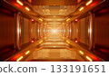 shiny multiple lamp in the gold light tunnel 3d rendering 133191651