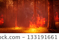 Wildfire in the forest 3d rendering 133191661