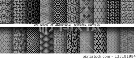 Geometric set of seamless black and gray patterns. Simple vector graphics 133191994