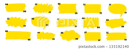 Quotation mark text box frame set. Hand drawn marker brush stroke text message frame background. Quotation mark dialog speech, square, chat banner design template. Vector 133192140