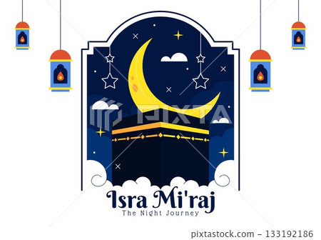 Isra Mi'raj Vector Illustration, featuring The Night Journey Of Prophet Muhammad With Mosque And Lantern In An Islamic Holiday Flat Background Isra Mi'raj Vector Illustration, featuring The Night Journey Of Prophet Muhammad With Mosque And Lantern In An Islamic Holiday Flat Background 133192186