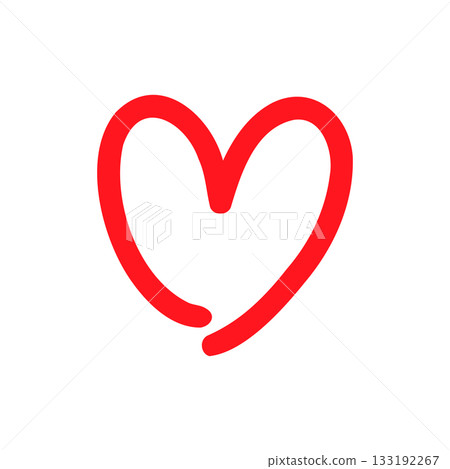 Simple line hand-drawn heart red cartoon symbol icon white background 133192267