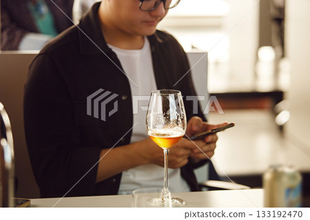 Unrecognizable Participant Sommelier are Trained on the Topic Increasing the Culture of Beer Consumption. Bartender Tasting Various type of Beer. Unrecognizable Participant Sommelier are Trained on the Topic Increasing the Culture of Beer Consumption. Bartender Tasting Various type of Beer. 133192470