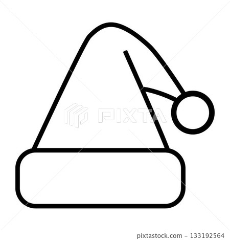 Santa hat outline. Santa Claus outline icon with simple and clean design is perfect for Christmas projects, holiday decorations, party invitations, infographics, websites, or apps, seasonal graphics 133192564