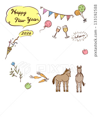 2026 New Year's card template: Pop and cute illustrations 2026 New Year's card template: Pop and cute illustrations 133192588