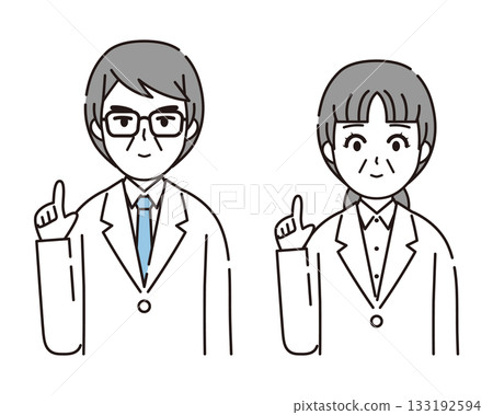 身穿白大褂的男女正在提供建議的插圖 1 133192594