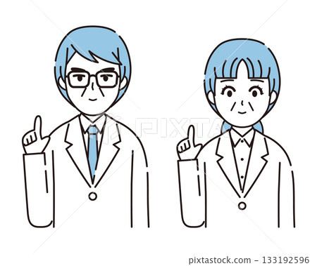Illustration of a man and woman in a white coat giving advice 3 Illustration of a man and woman in a white coat giving advice 3 133192596