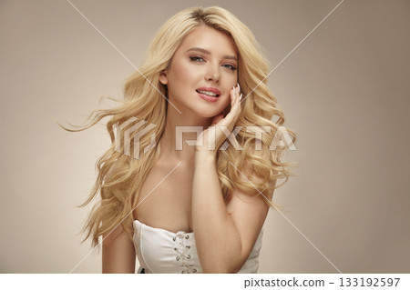 Blonde hair european woman with clean skin natural beauty female portrait Blonde hair european woman with clean skin natural beauty female portrait 133192597