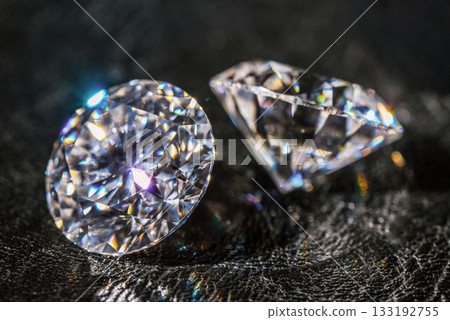 Two diamonds are on a black surface Two diamonds are on a black surface 133192755