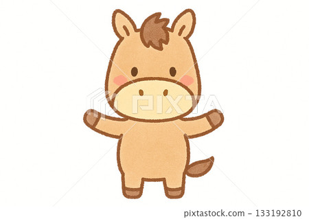 可愛的馬插畫,吉祥物風格/可愛的動物角色/生肖動物,新年賀卡和兒童用品 可愛的馬插畫,吉祥物風格/可愛的動物角色/生肖動物,新年賀卡和兒童用品 133192810