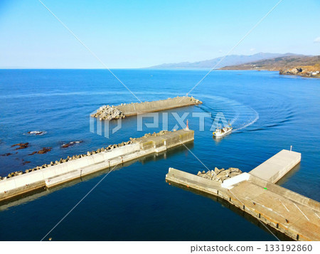 Aerial view of Genwa fishing port in Otobe town in late autumn 133192860
