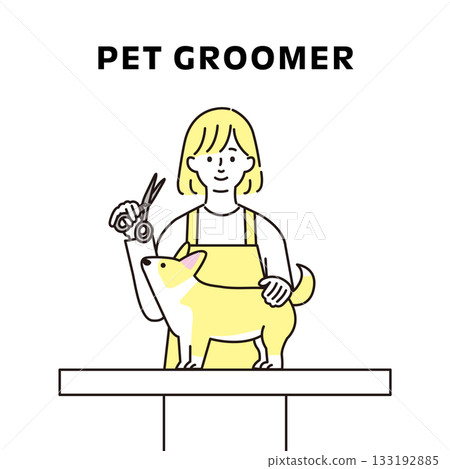 Illustration of a woman trimming a dog's hair 133192885