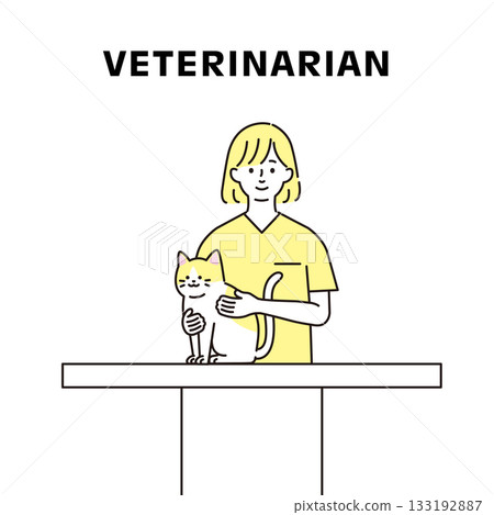 Illustration of a female veterinarian examining a cat Illustration of a female veterinarian examining a cat 133192887