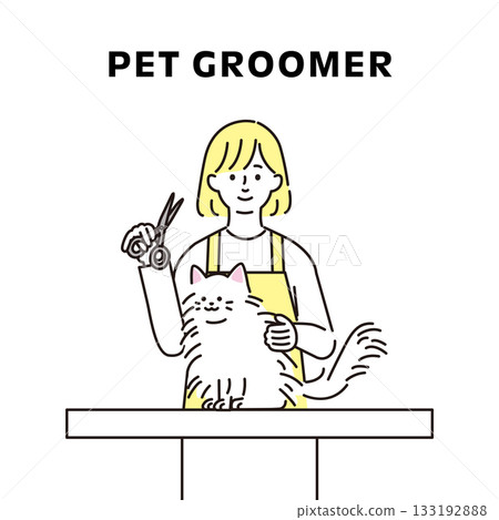 Illustration of a woman trimming a cat's hair 133192888
