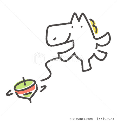 White horse playing with a spinning top, spinning top, New Year's play, hand-drawn White horse playing with a spinning top, spinning top, New Year's play, hand-drawn 133192923