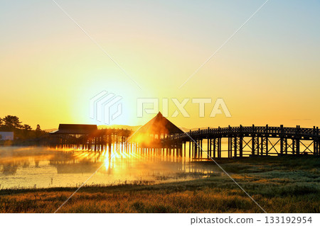 Aomori Prefecture Dawn Sun and Tsuru no Mai Bridge Aomori Prefecture Dawn Sun and Tsuru no Mai Bridge 133192954