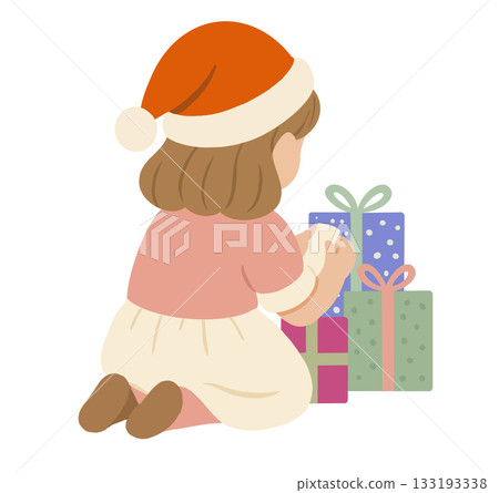 Illustration of a girl with Christmas gifts 133193338