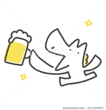 笑容滿面的白馬舉杯暢飲啤酒，參加新年派對和年末派對 133194047