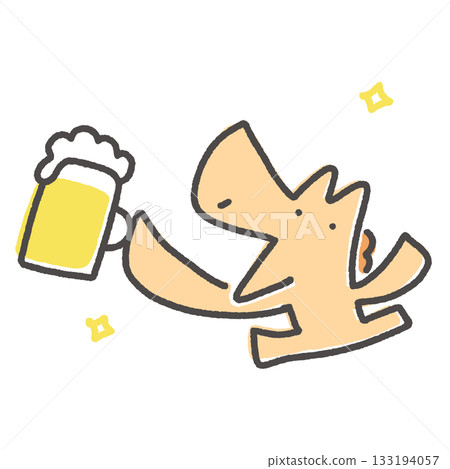 笑容可掬的馬兒舉杯暢飲啤酒，慶祝新年和年末派對 133194057