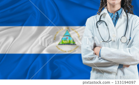 Medical professional on Nicaragua flag. Healthcare and wellness in Nicaragua, Concept 133194097