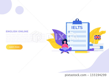 English Proficiency Test and Exam. IELTS International English Language Testing System. Vector illustration. English Proficiency Test and Exam. IELTS International English Language Testing System. Vector illustration. 133194299