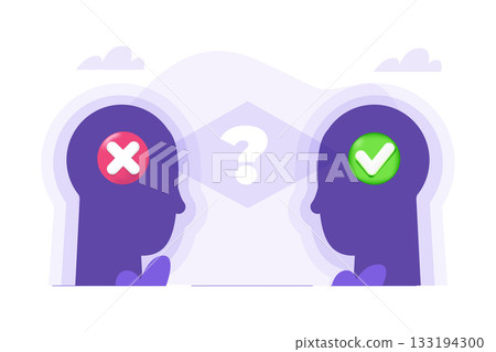 Thought or opinion depends on personality or perspective concept. Vector illustrations for banner, website, landing page, flyer. Thought or opinion depends on personality or perspective concept. Vector illustrations for banner, website, landing page, flyer. 133194300