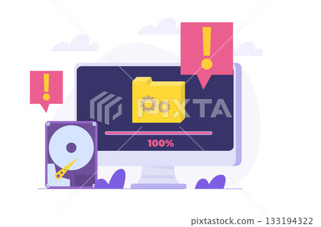 Full memory. Storage space file is full concepts. Flat Vector illustration. Can use for, landing page, template, web, homepage, poster, banner. 133194322