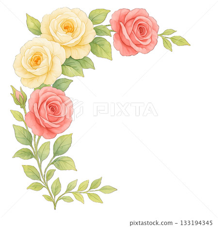 Yellow rose pink rose green leaf floral corner decoration Yellow rose pink rose green leaf floral corner decoration 133194345