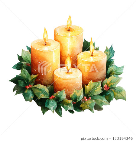 透明背景上的多支點燃的聖誕蠟燭插圖（png格式） 133194346