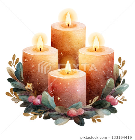 透明背景上的多支點燃的聖誕蠟燭插圖（png格式） 133194419
