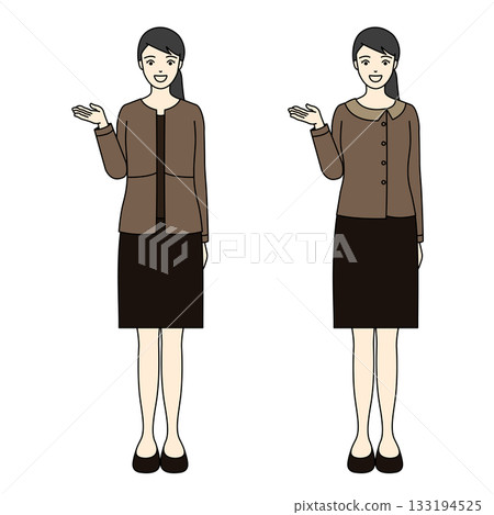 一位身穿棕色制服的女員工神態沉穩地指引方向並解釋著什麼。 一位身穿棕色制服的女員工神態沉穩地指引方向並解釋著什麼。 133194525