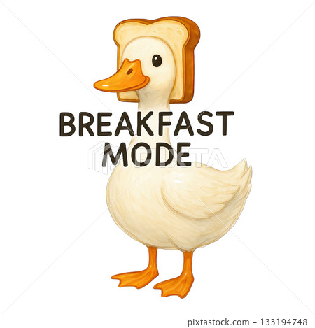 Breakfast mode duck with bread slice on head illustration 133194748